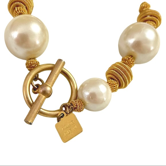 Anne Klein Gold Coil and Pearl Beaded Bracelet with Matching Earrings - Picture 3 of 5